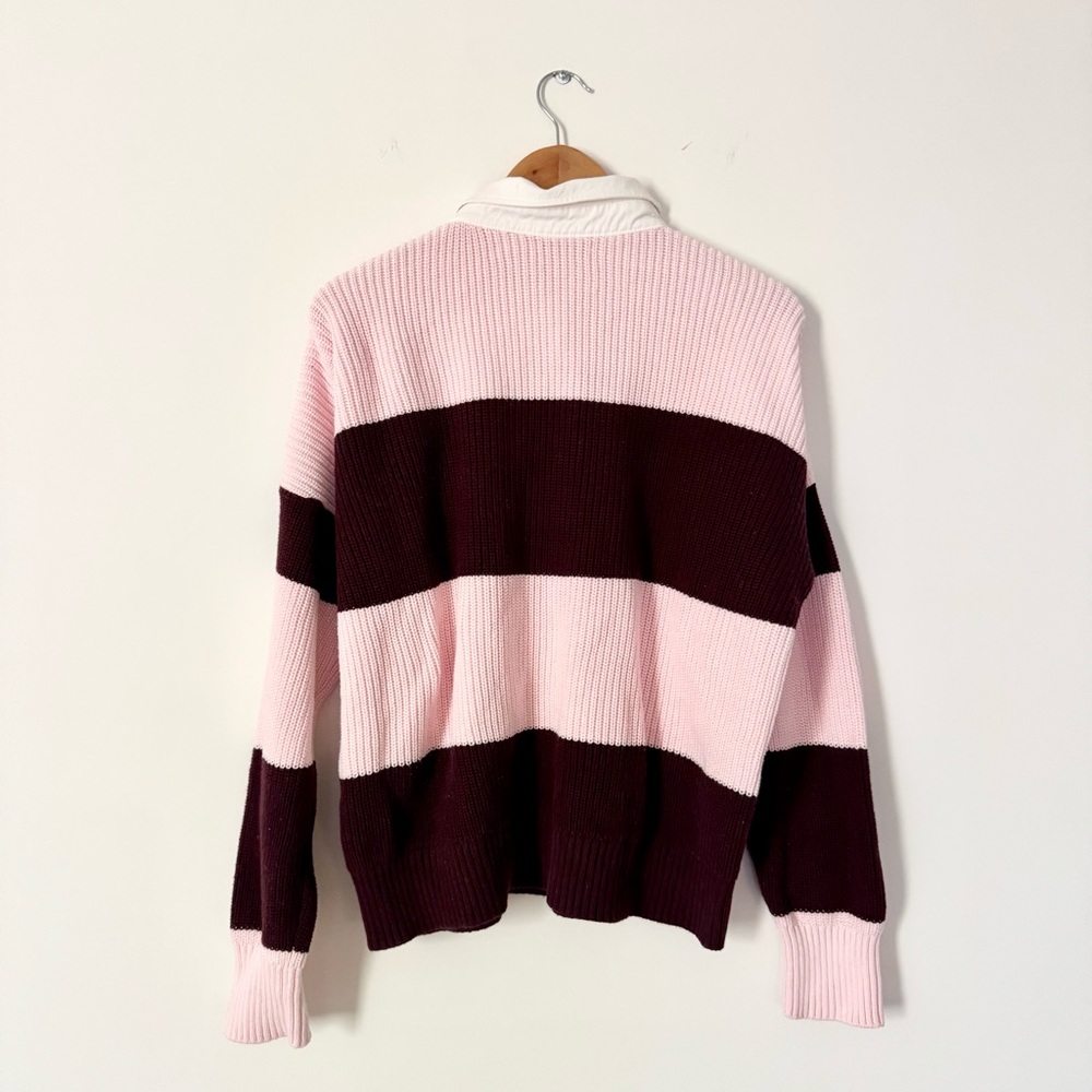 Lands’ End Rugby Stripe Sweater Pink Burgundy Size L - Picture 6 of 7